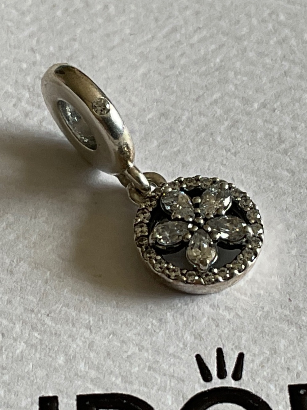 Pandora dangle flower charm with clear stones